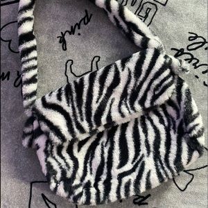 SHEIN Zebra print fluffy shoulder bag.